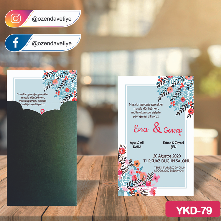 ozen-davetiye-Düğün Davetiyesi - Yeşil Kraft Zarflı Davetiye Model No:79